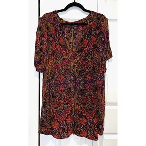 Vintage Roamans Womens Button Up Tunic Top Size 14W Paisley Artsy Boho Fairy 90s